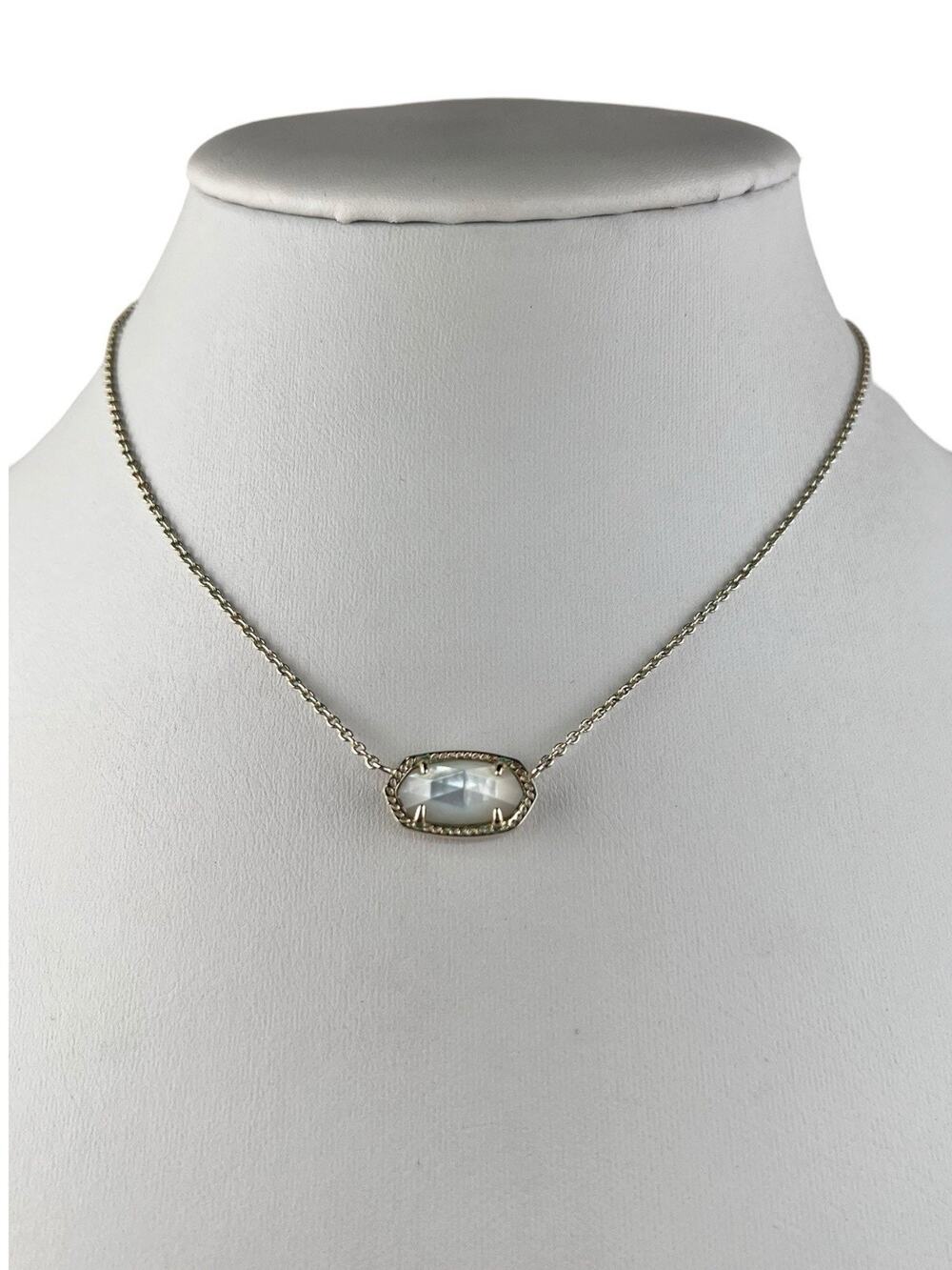 Kendra Scott Light Gold Tone Elisa Mother of Pearl MOP Necklace 15"+
